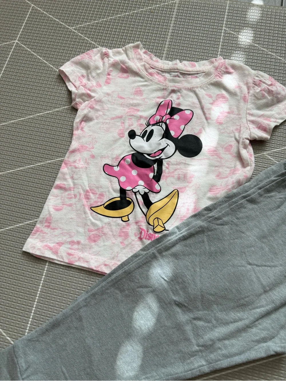 Disney|Baby girl/toddler Minnie Mouse Pink Graphic Tee & Gray Joggers Set••3-4T